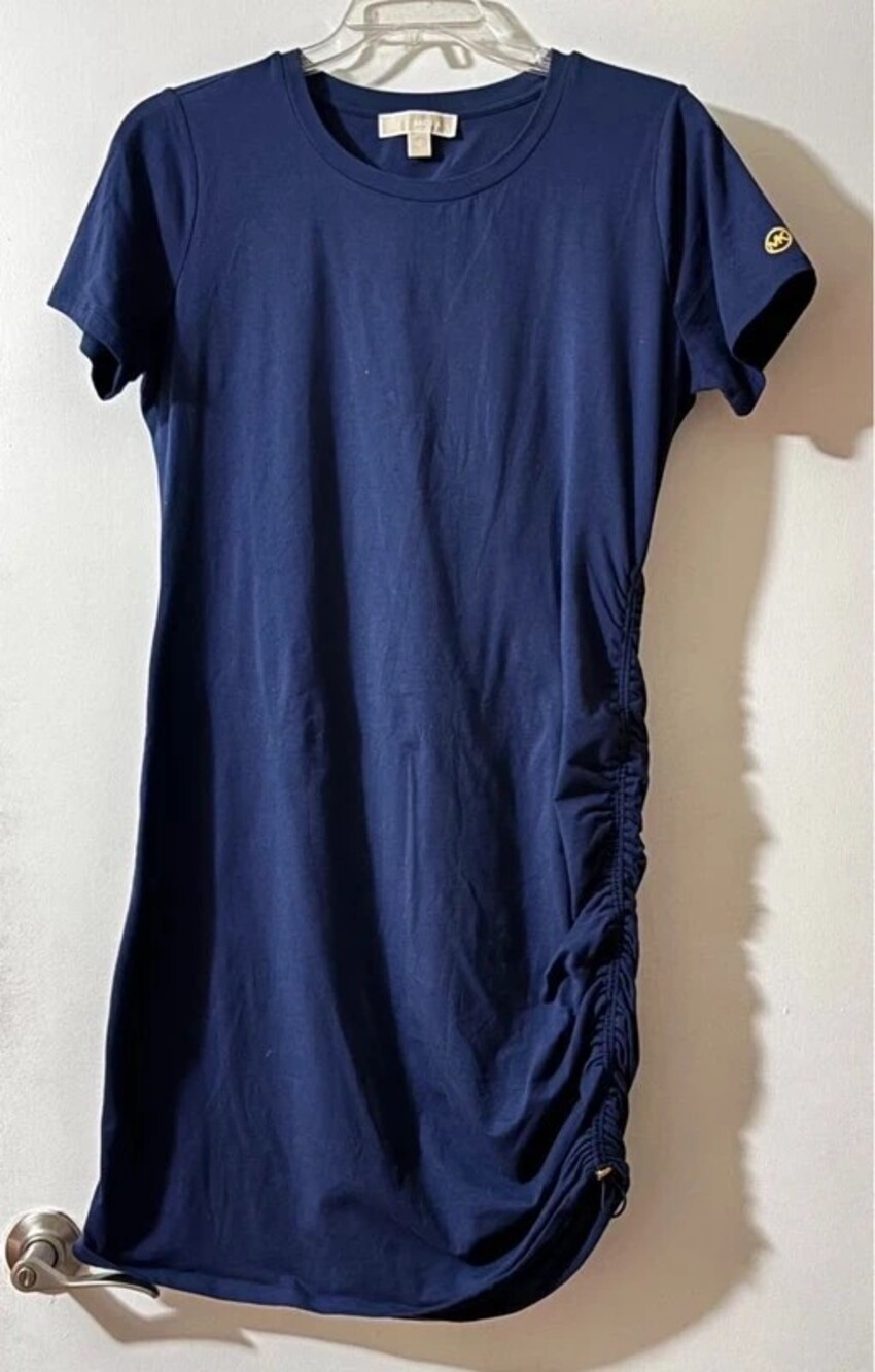 Michael Kors Navy Blue Ruched T-Shirt Dress Size XL